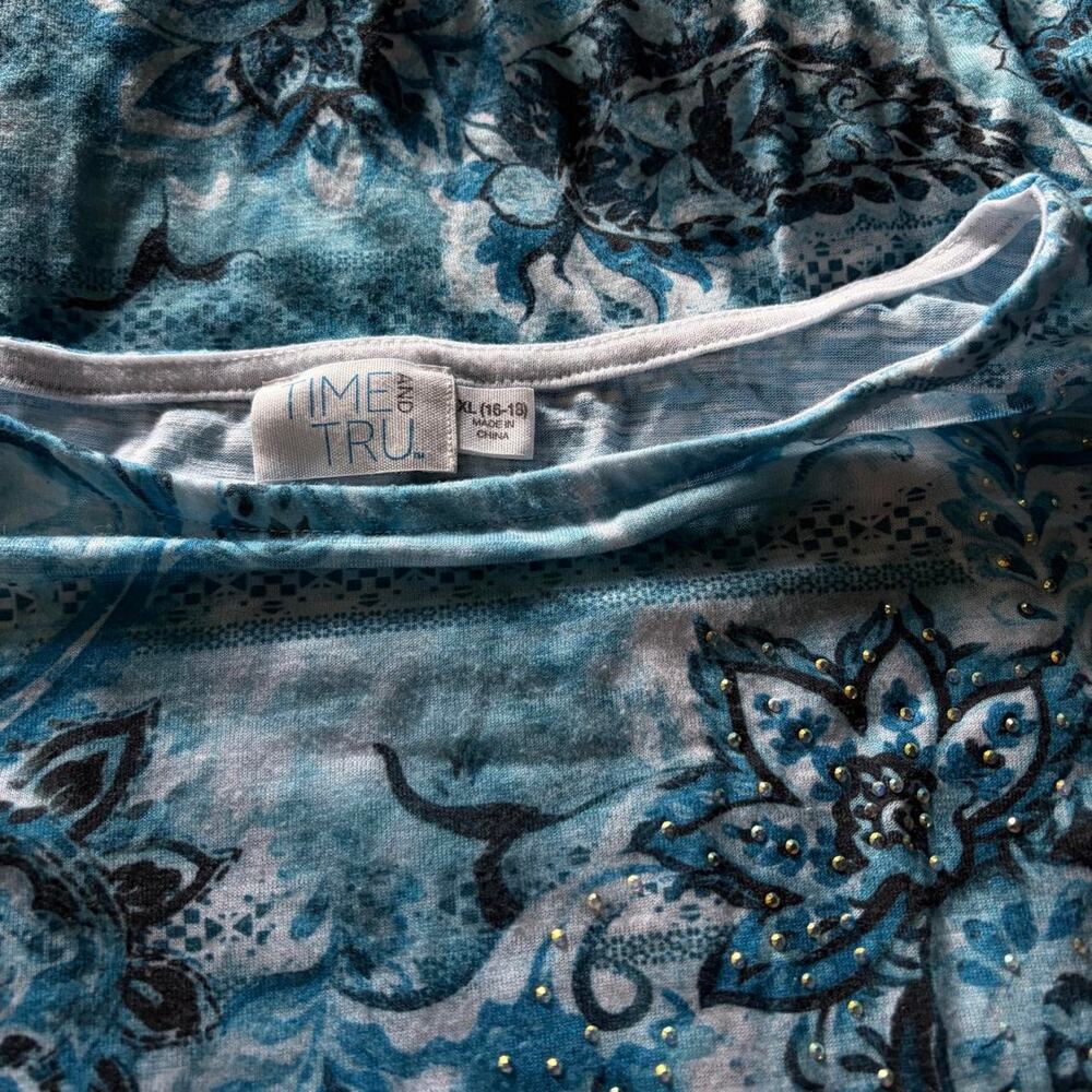fairy boho blue white& black paisley floral scroll print top - Picture 4 of 7